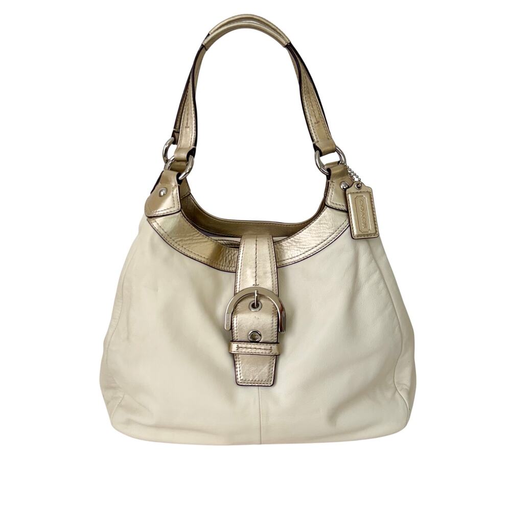 Coach Soho Lynn Leather Large Hobo Shoulder Bag Red Chalk White F17092 - Picture 1 of 16